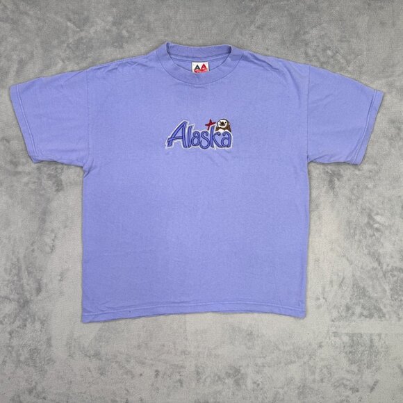 Vintage Alaska T Shirt Size Large L Purple Raised Letters 90s Alaskan Sea Otter - Picture 8 of 8